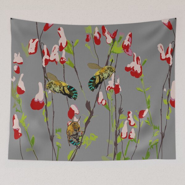 Item preview, The Blue Banded Bee (Amegilla cingulata) on grey designed and sold by ChrissyWild.