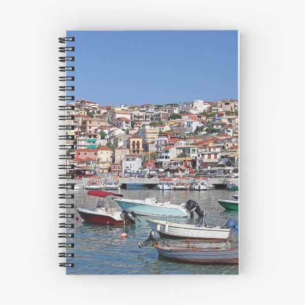 Item preview, boats in port and colorful buildings Parga Greece designed and sold by goceris.