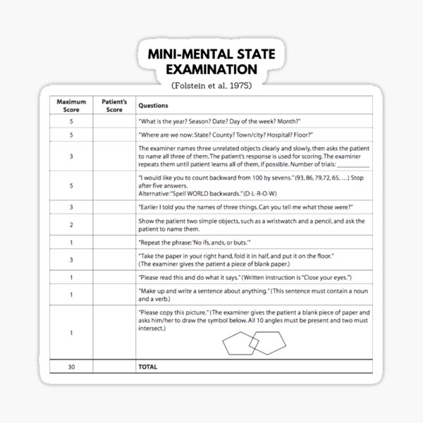 Item preview, Neuropsychology: Mini-Mental State Examination designed and sold by psychometrics.