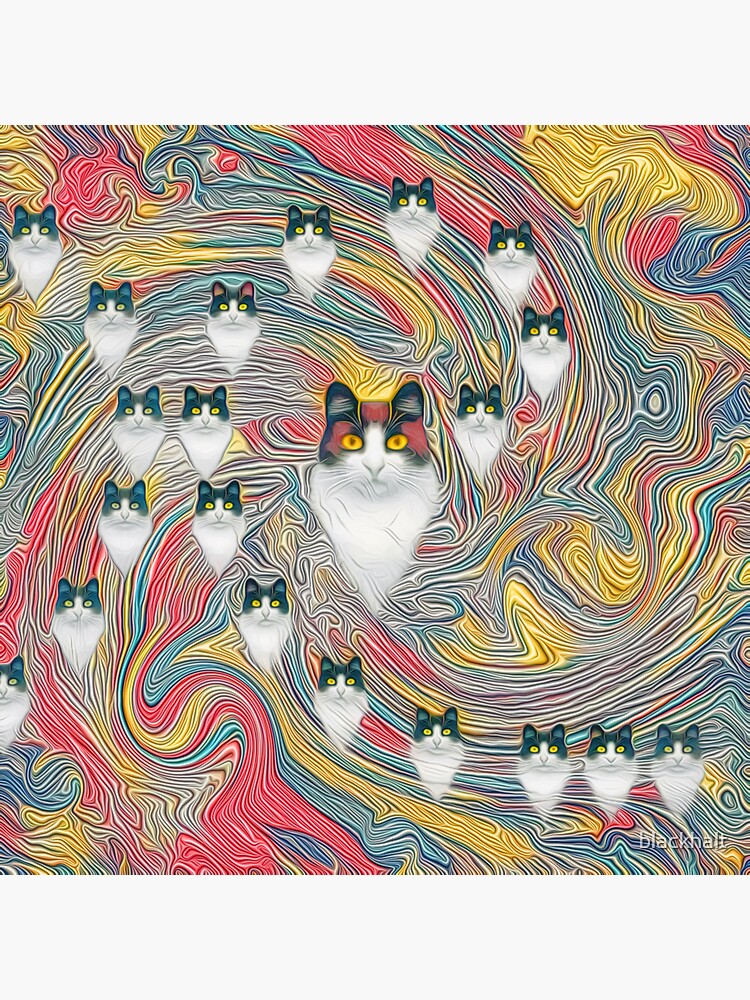 Thumbnail 3 of 3, Sticker, Abstract fibonacci cats designed and sold by blackhalt.