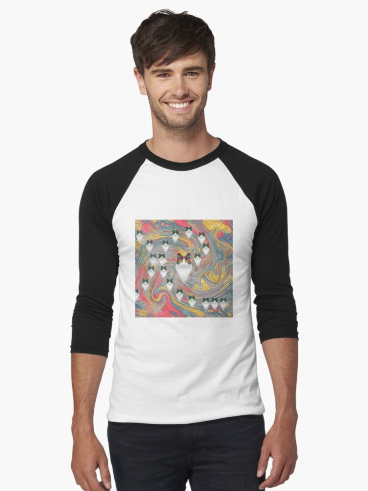 Aperçu 1 sur 3. T-shirt baseball manches ¾ avec l'œuvre Chats abstraits fibonacci créée et vendue par blackhalt.