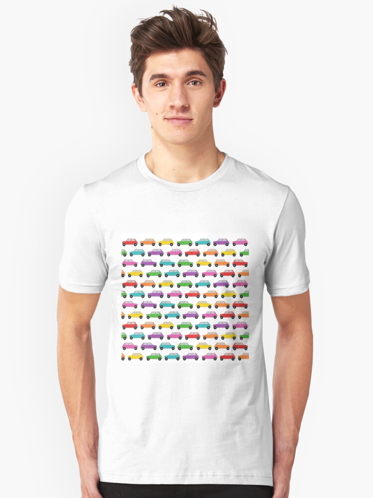 Alternate view of Classic Mini , Rainbow Mini Car , vintage UK car. Slim Fit T-Shirt