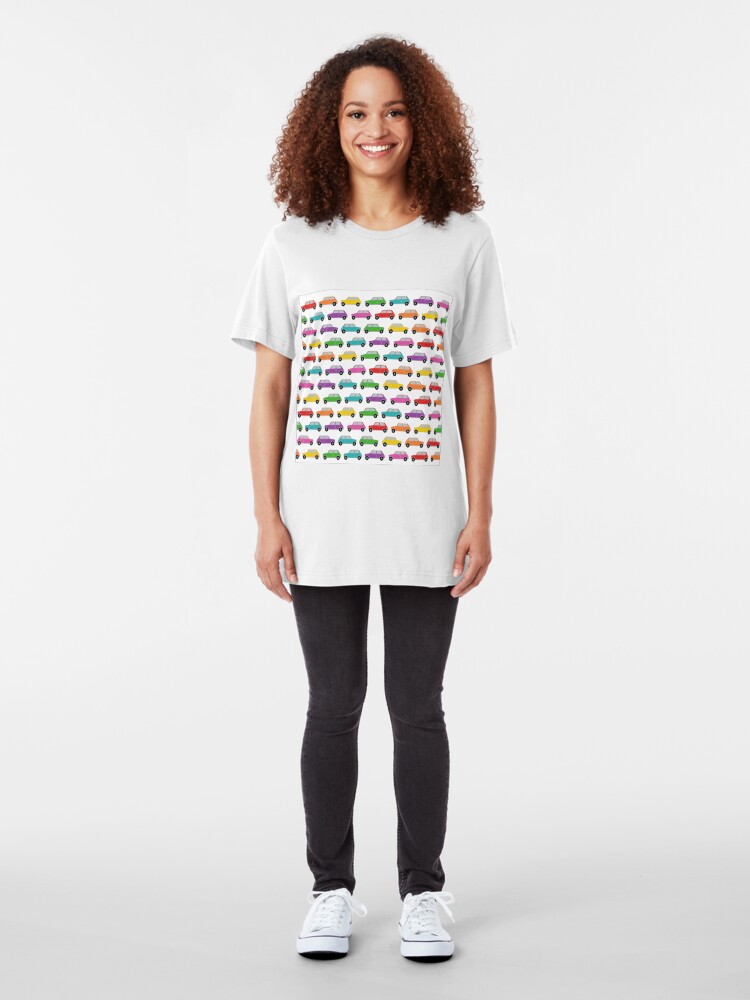 Alternate view of Classic Mini , Rainbow Mini Car , vintage UK car. Slim Fit T-Shirt