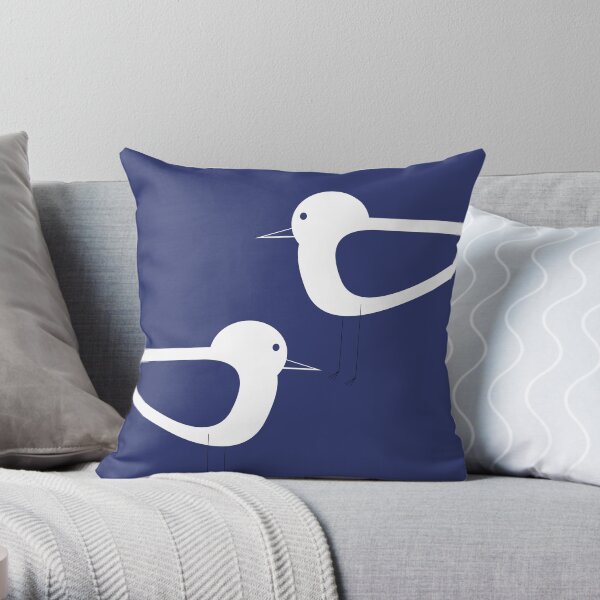 Shorebird Pair in Navy Blue and White Throw Pillow