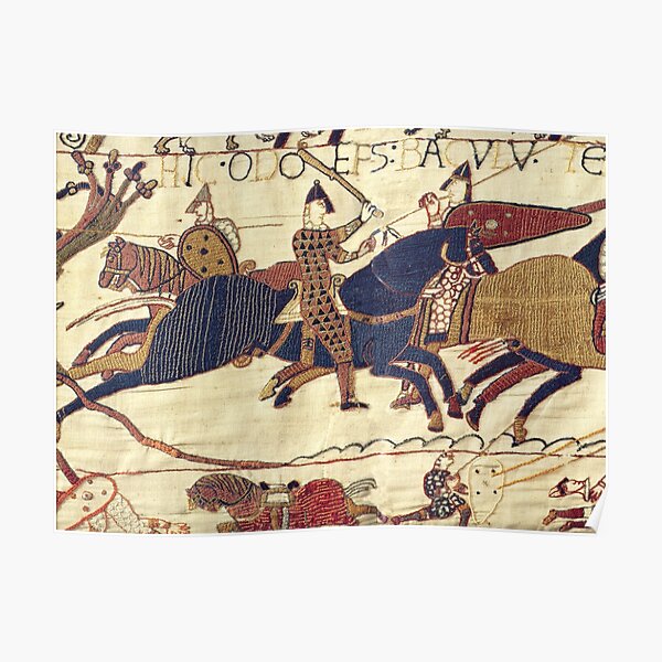Bayeux Tapestry. Depicting Odo, Bishop, rallying troops during the Battle of Hastings. Poster