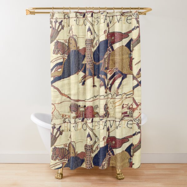 Bayeux Tapestry. Depicting Odo, Bishop, rallying troops during the Battle of Hastings. Shower Curtain