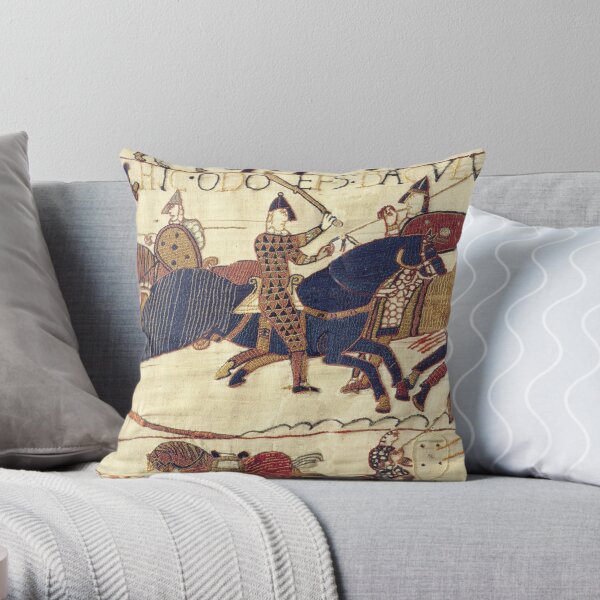 Bayeux Tapestry. Depicting Odo, Bishop, rallying troops during the Battle of Hastings. Throw Pillow