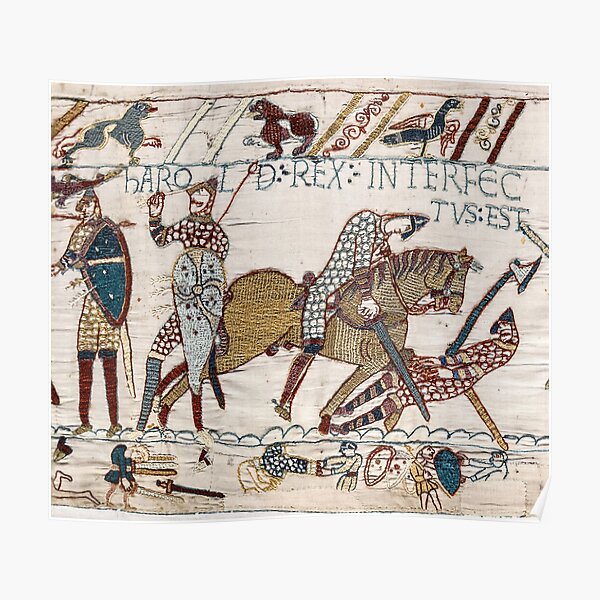 Bayeux Tapestry. King Harold is killed. Arrow in eye. Poster
