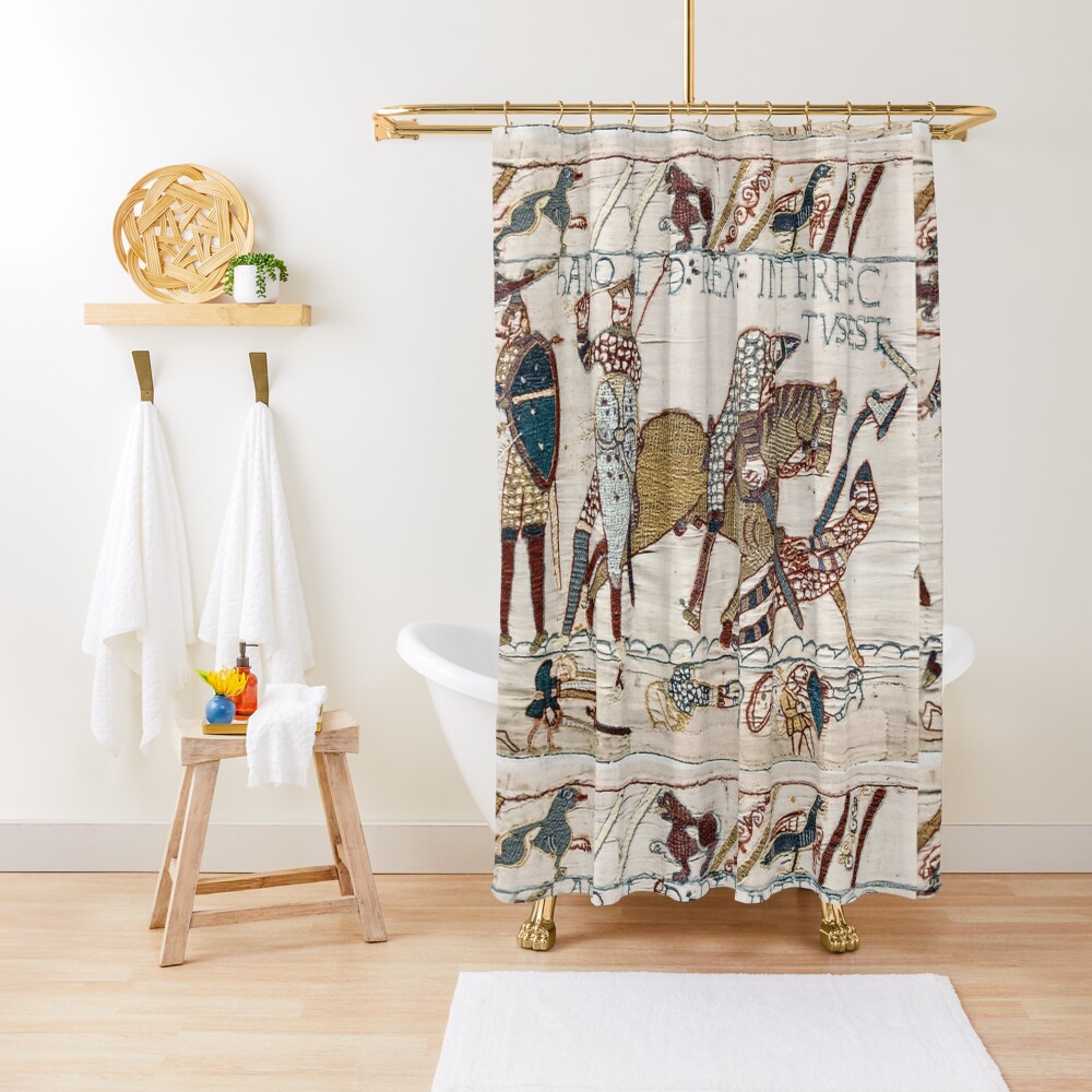Bayeux Tapestry. King Harold is killed. Arrow in eye. Shower Curtain