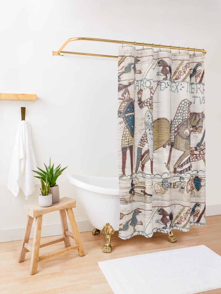 Alternate view of Bayeux Tapestry. King Harold is killed. Arrow in eye. Shower Curtain
