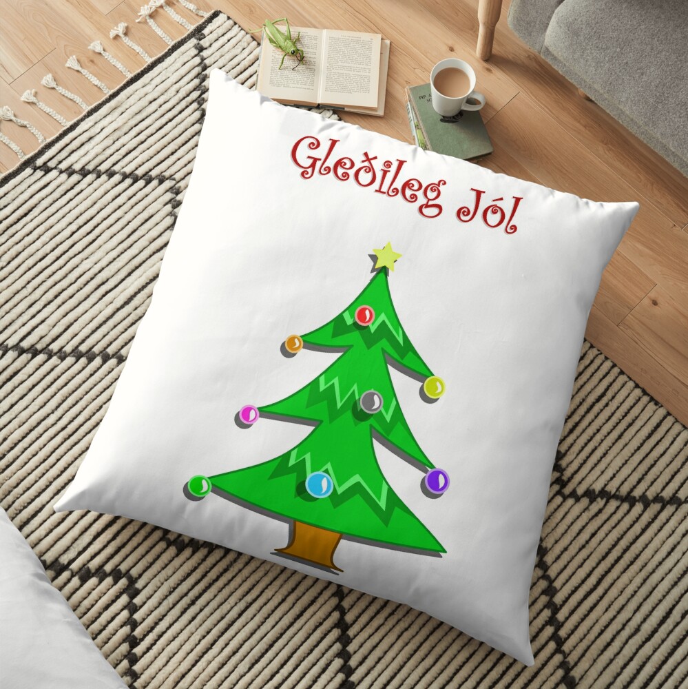 Happy Christmas In Islandic Iceland Gledileg Jol Floor Pillow By Jcseijo Redbubble