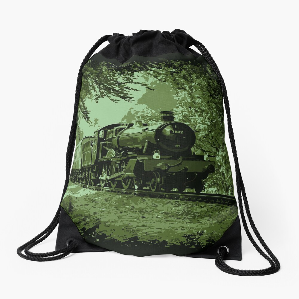 Steam Train in Green Drawstring Bag