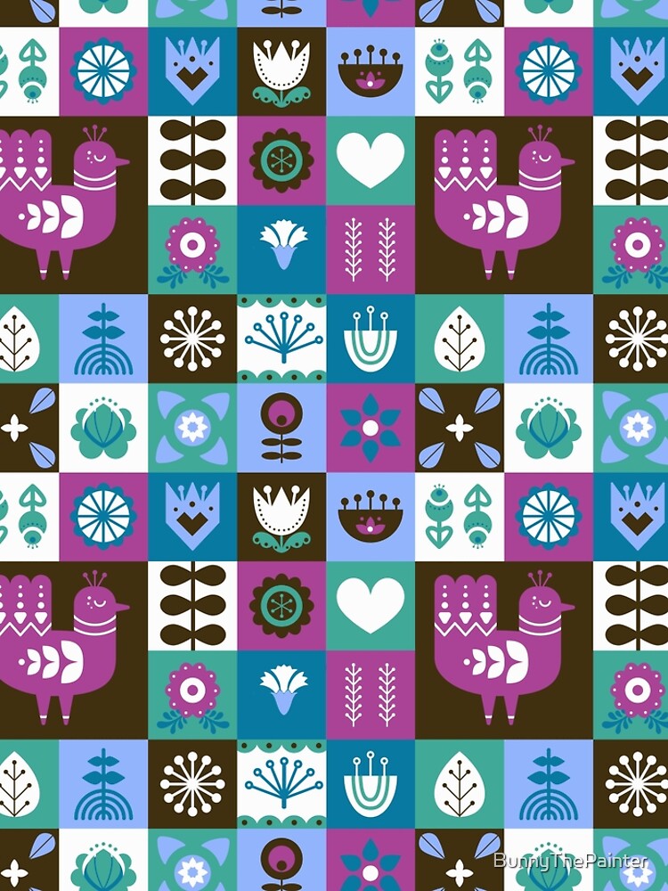 Scandinavian Midcentury Modern Composition With Birds And Flowers by BunnyThePainter