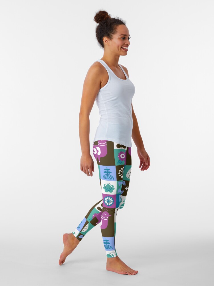 Alternate view of Scandinavian Midcentury Modern Composition With Birds And Flowers Leggings