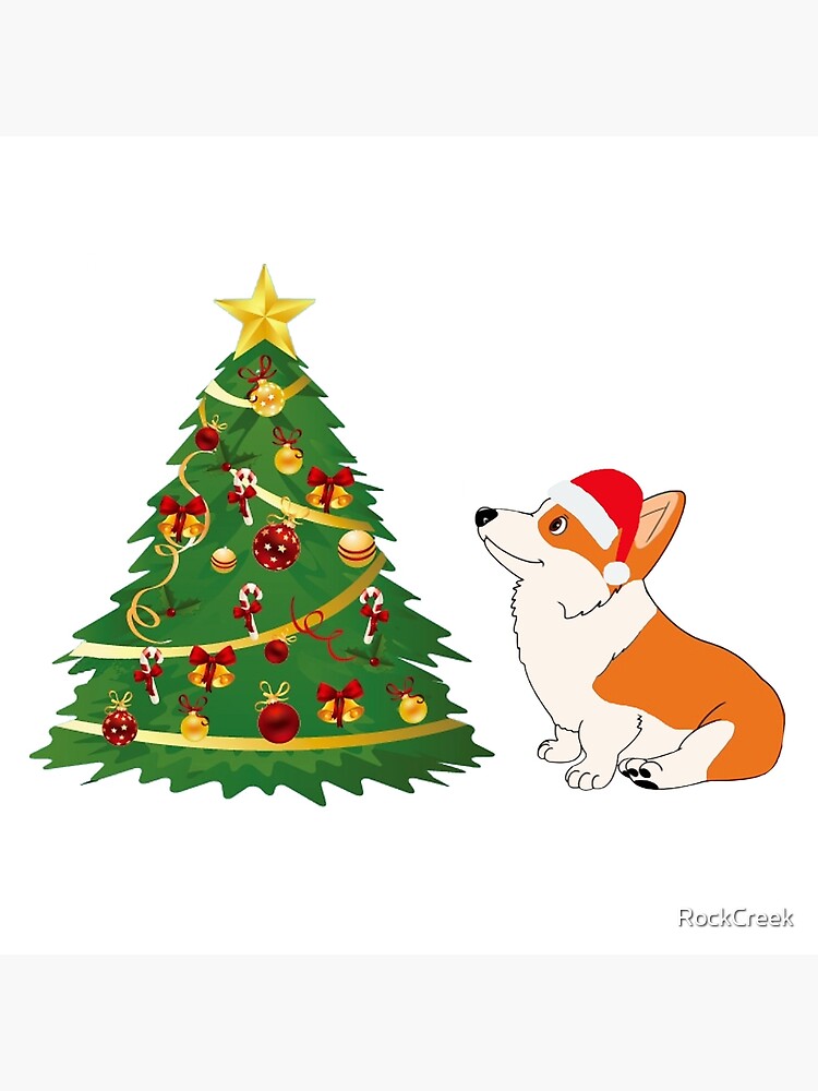 Disover Corgi Cartoon with Christmas Tree Greeting Card