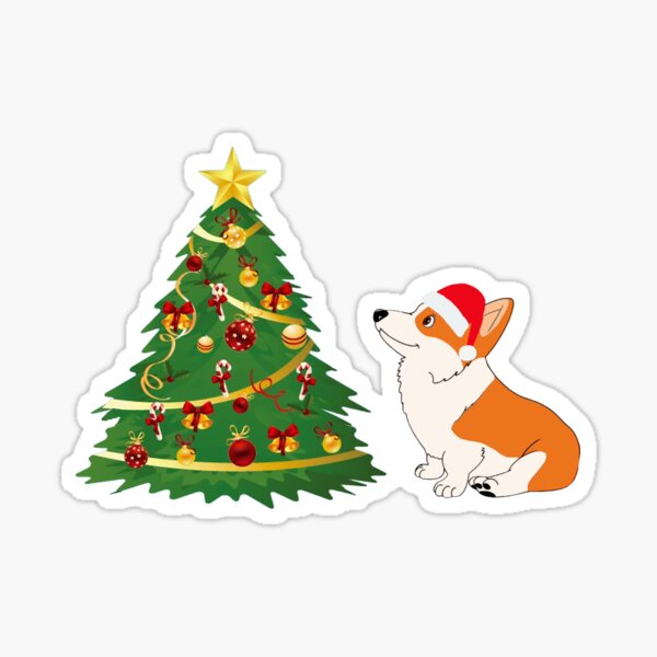 Item preview, Corgi Cartoon with Christmas Tree designed and sold by RockCreek.