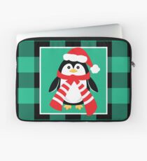 Christmas Penguin Buffalo Plaid Laptop Sleeve