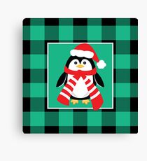 Christmas Penguin Buffalo Plaid Canvas Print