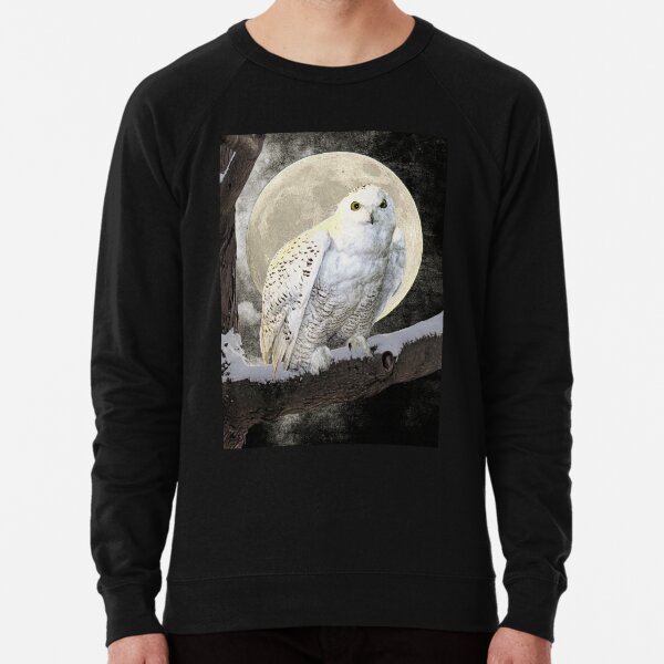 Rustic White Snowy Owl Bird Tree Moon Art A274 Lightweight Sweatshirt
