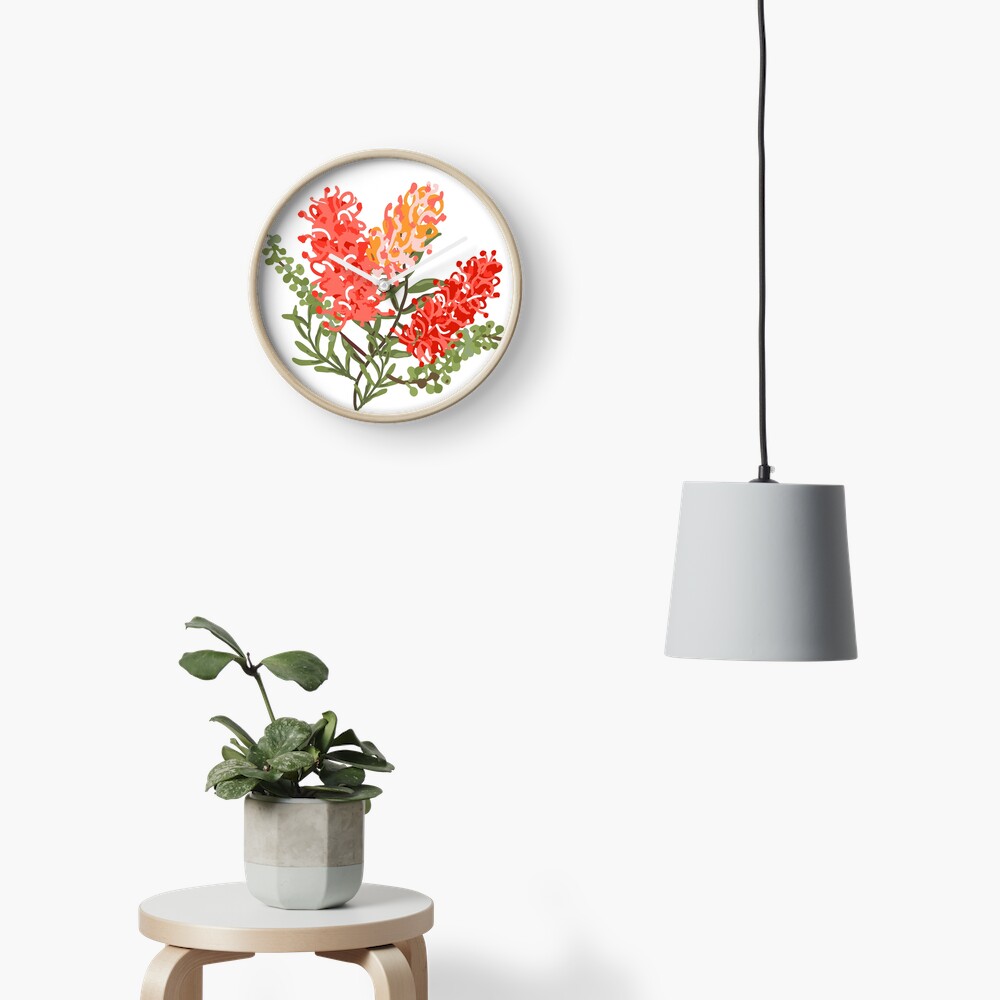 Contemporary Australian Grevillea Pantone Living Coral Clock
