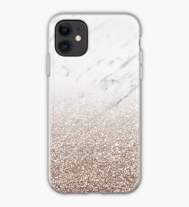 Glitter ombre - white marble & rose gold glitter iPhone Case
