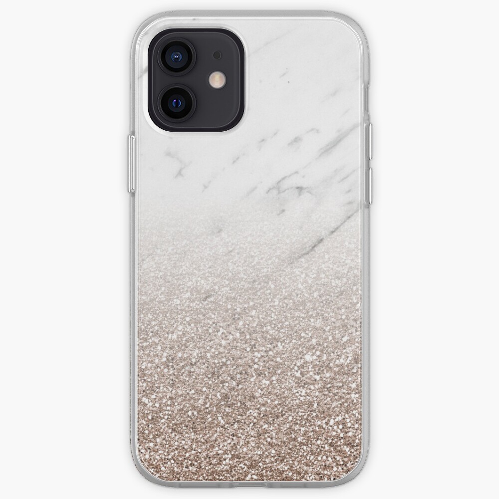 Glitter ombre - white marble & rose gold glitter iPhone Case & Cover