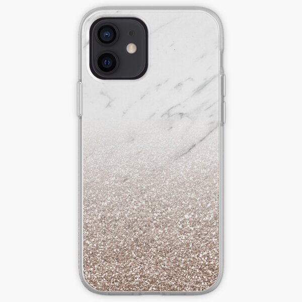 Glitter ombre - white marble & rose gold glitter iPhone Soft Case