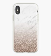 Glitter ombre - white marble & rose gold glitter iPhone Case