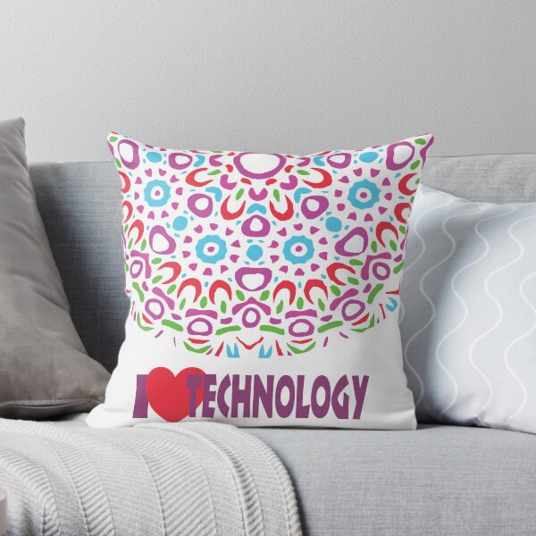 Floral Abstract Mandala, I Luv Technology 3b Throw Pillow
