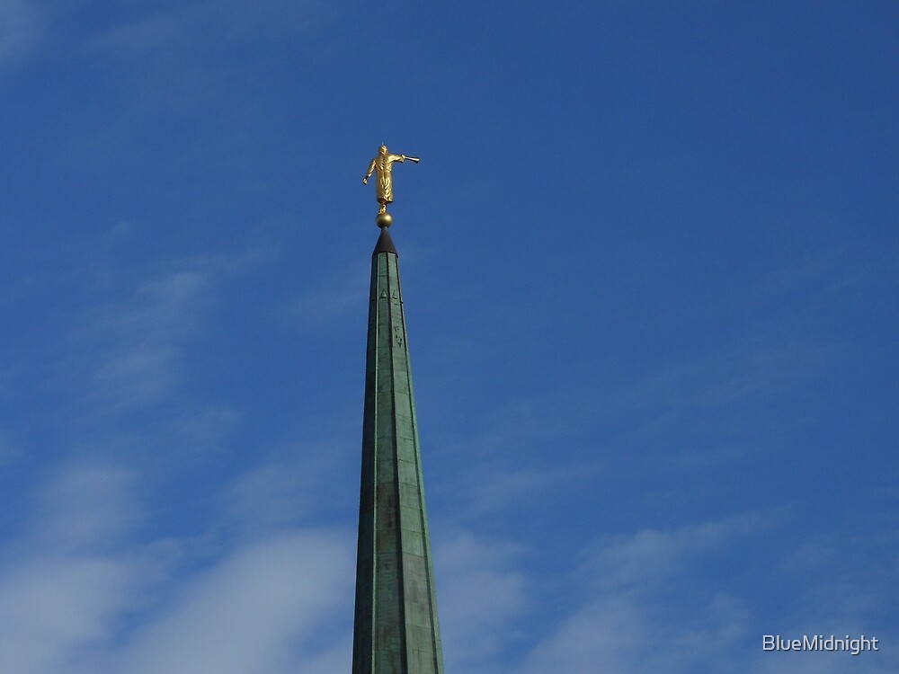 "Angel Statue London Temple" by BlueMidnight Redbubble