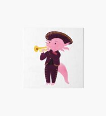 Axolotl with mariachi costume playing the trumpet, Digital Art illustration Art Board