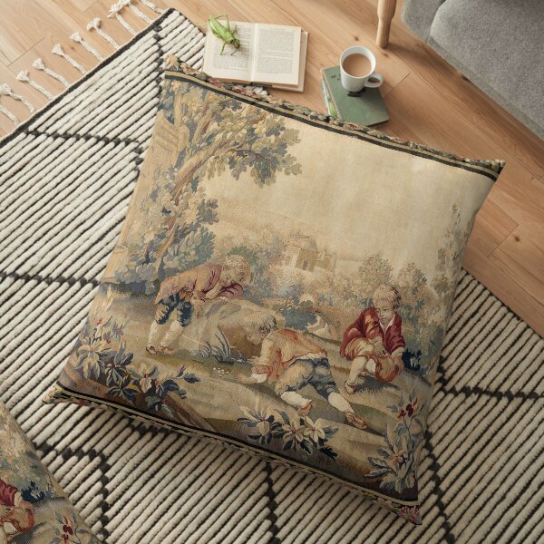 Impression de tapisserie française antique d'Aubusson Coussin de sol