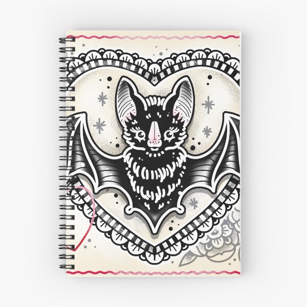 Item preview, Black Bat Echoes in Heart Vintage Style Cute Traditional Tattoo Flash designed and sold by Ella Mobbs.