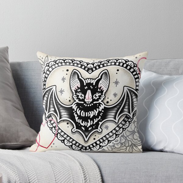 Item preview, Black Bat Echoes in Heart Vintage Style Cute Traditional Tattoo Flash designed and sold by Ella Mobbs.