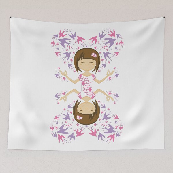 Item preview, Cute Cartoon Yoga Girl with Swallows designed and sold by MurphyCreative.
