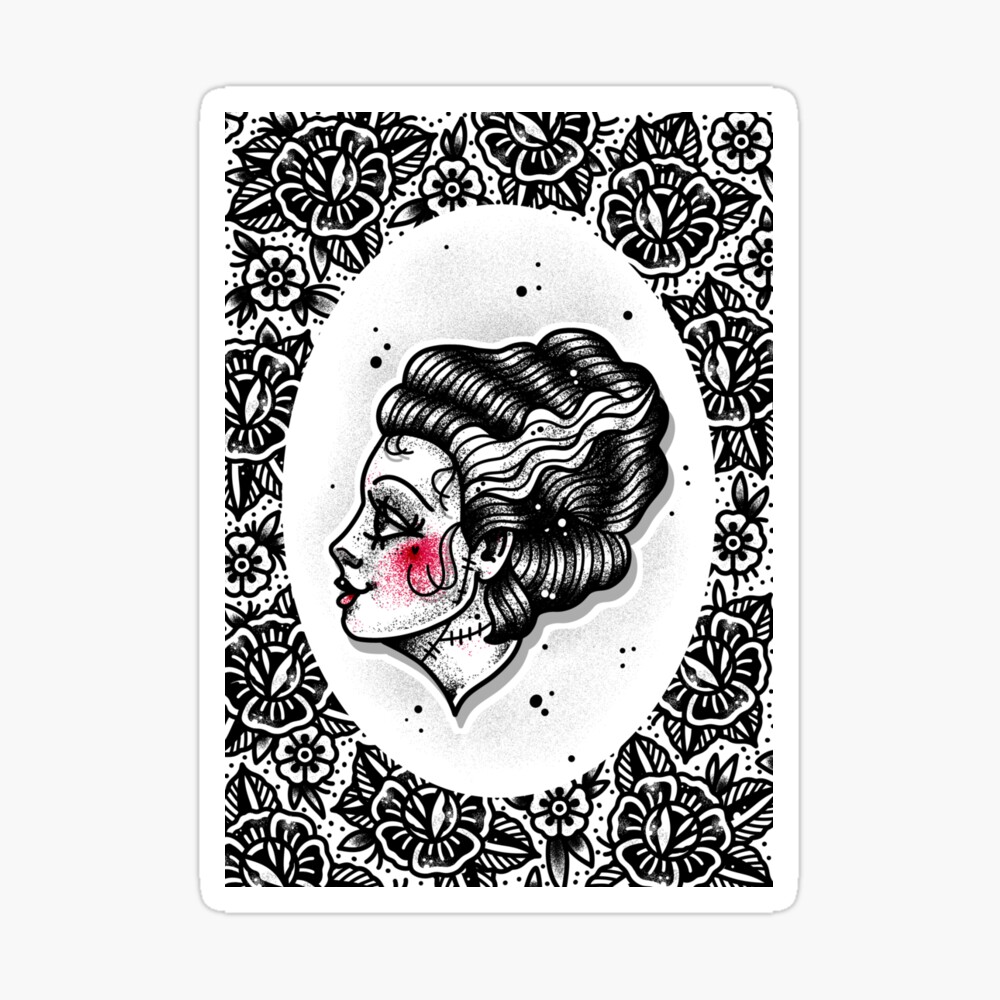Bride of Frankenstein Cute Traditional Tattoo Flash Bride of Frankenstein Cute Traditional Tattoo Flash