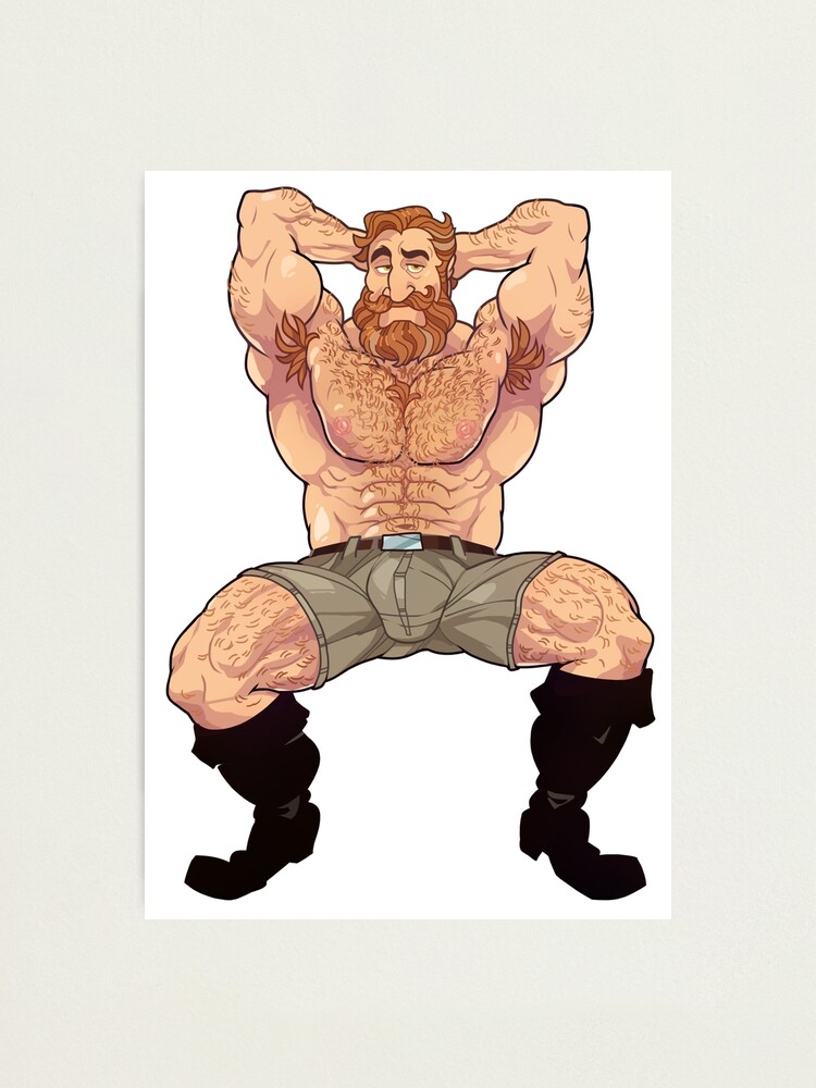 Gay Bear Man Flexing Muscles Photographic Print For Sale By Vincettiart Redbubble