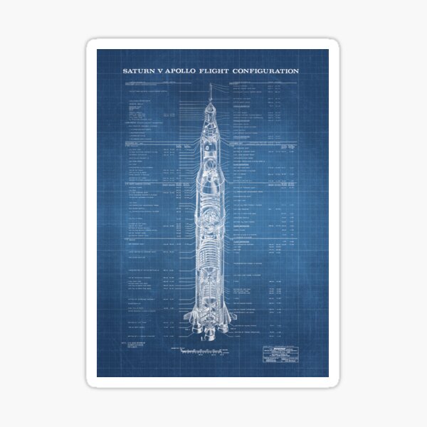 Apollo Saturn V Blueprint in High Resolution (light blue) Sticker