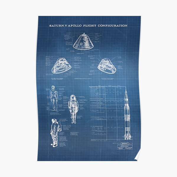 Apollo Saturn V Command Module Blueprint in High Resolution (light blue) Poster