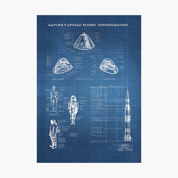 Apollo Saturn V Command Module Blueprint in High Resolution (light blue) Photographic Print