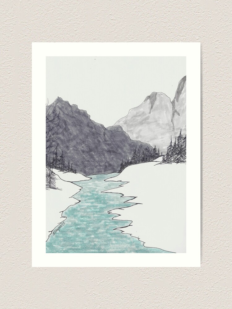 Black and White Watercolor Landscape. Simple Sketch of River Floating  Towards Mountain Range with Sun Hiding Behind Them Stock Illustration -  Illustration of field, drawn: 181234260