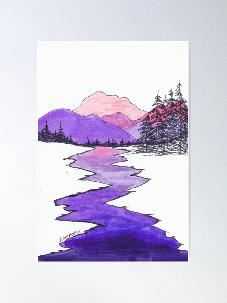 Untouched Nature Landscape River Mountains Drawing Stock Illustration -  Download Image Now - Mountain, Line Art, River - iStock