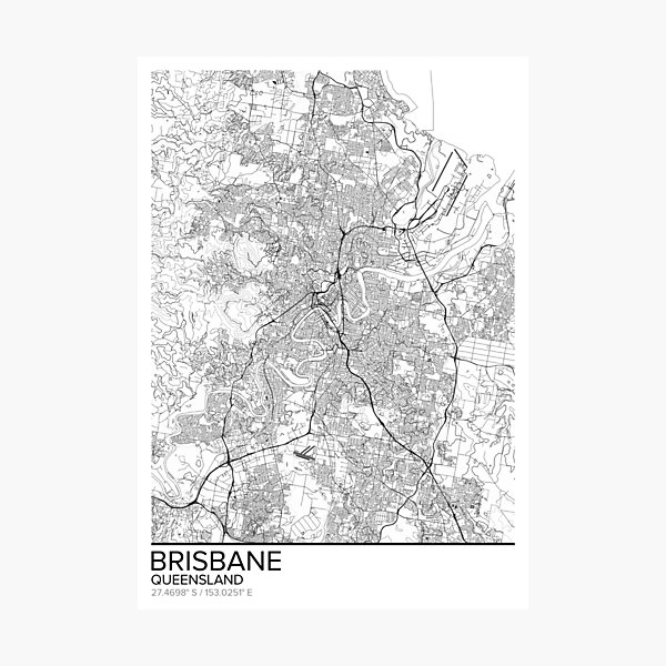 Red Brisbane Map Minimal Queensland Original Home Decor Art Poster Print