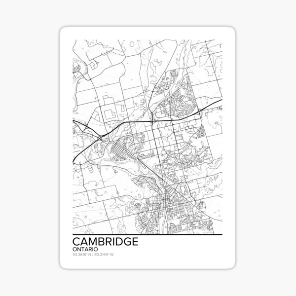 Cambridge map poster print wall art, Ontario gift printable, Home and Nursery, Modern map decor for office, Map Art, Map Gifts Sticker
