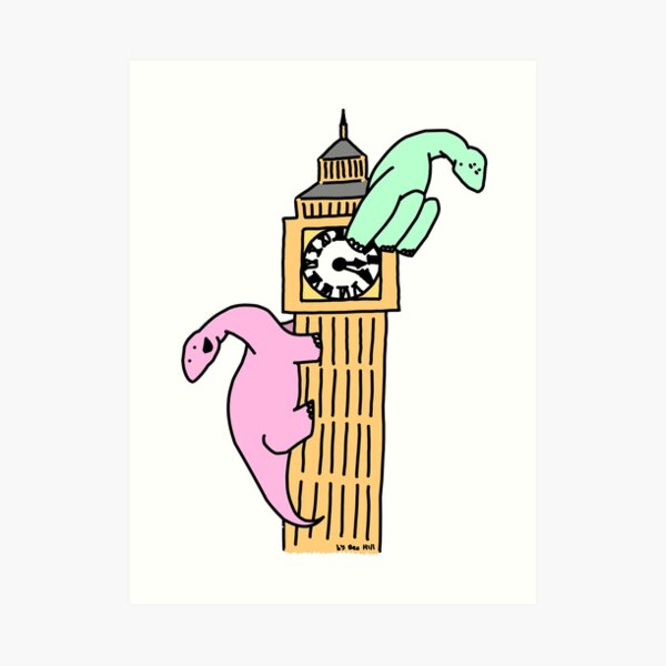 Dinosaurs on Big Ben Art Print