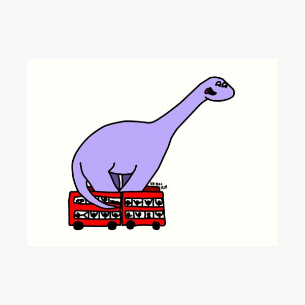 Dinosaur on 4 Double Decker Buses Art Print