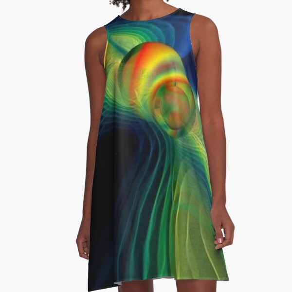 #ComputerSimulation, #signals #GravitationalWaves #MergingBlackHoles #BlackHoles #Компьютерноемоделирование #черныедыры #abstract #design #bright #illustration #rainbow #pattern #motion #shape #art A-Line Dress