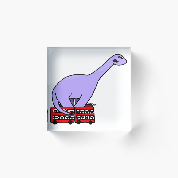 Dinosaur on 4 Double Decker Buses Acrylic Block