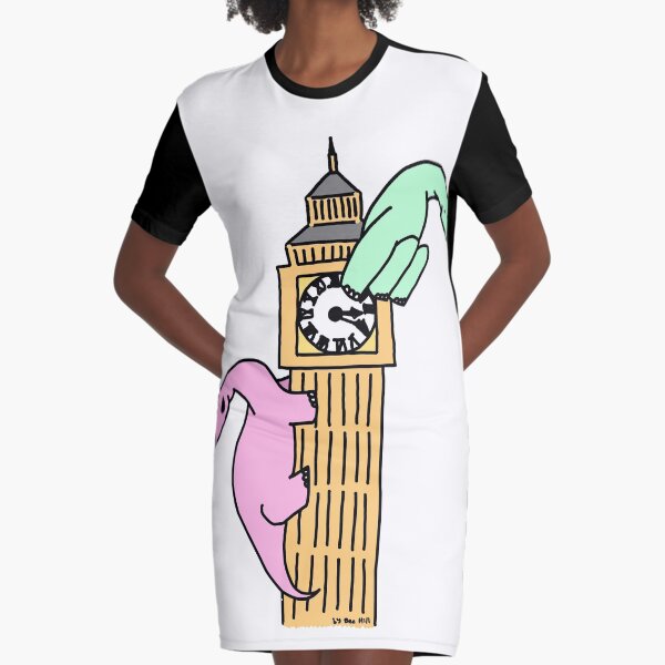 Dinosaurs on Big Ben Graphic T-Shirt Dress