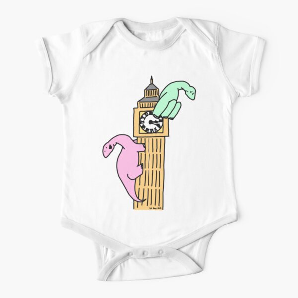 Dinosaurs on Big Ben Short Sleeve Baby One-Piece